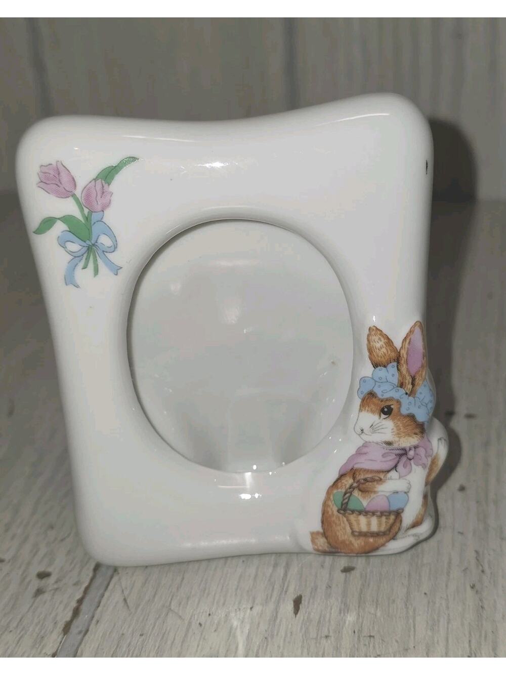 Vtg 80's Porcelain Easter Bunny Picture Frame Mini Floral Photos Rabbit Spring